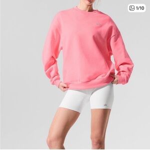ALO Yoga Pink Sweatshirt Crew Allocade Neck Small S Bubblegum Pink